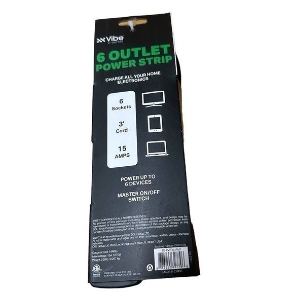 NEW Black 6-Outlet Power Strip / 3 Feet / On-Off Switch - Picture 3 of 5